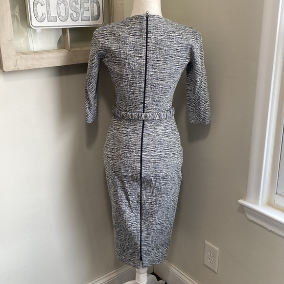 Victoria Beckham Space Dyed Black White Cotton-Blended Belted Sheath Dress - Picture 8 of 16